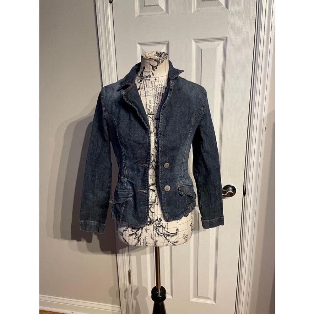 L.A. Idol y2k Vintage Faded Stone Distressed Denim Blazer button Fit Flare M